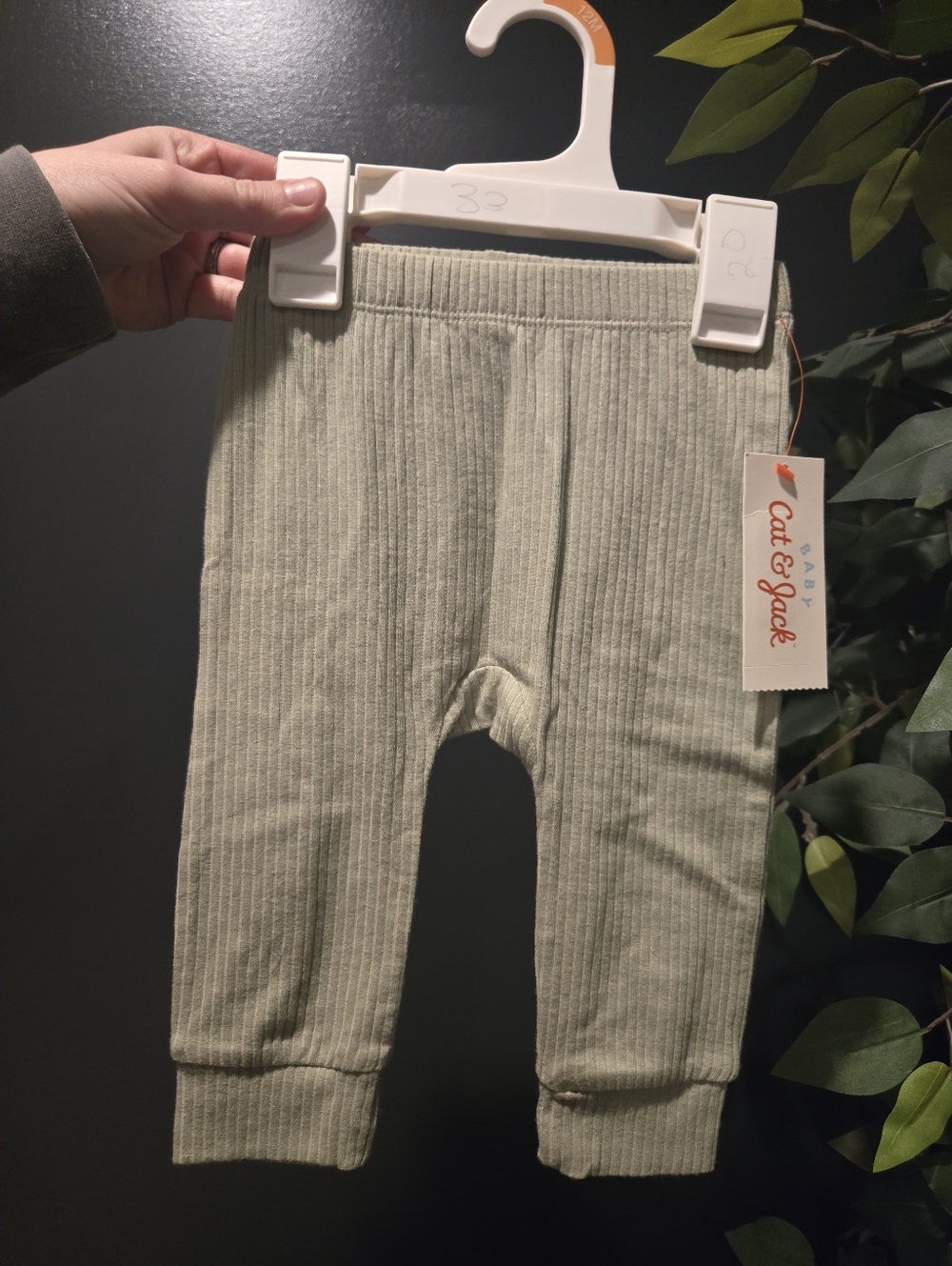 Cat & Jack Green Ribbed Knit Pants NWT 3-6 Months